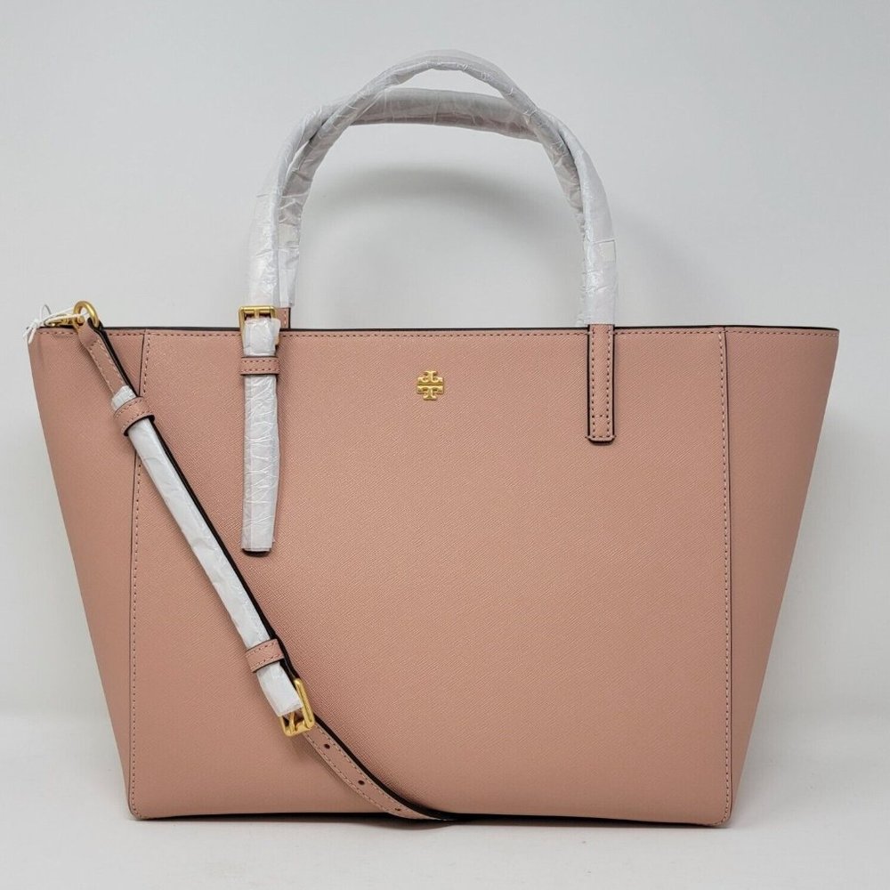 Tory Burch Emerson Pink Saffiano Leather Small Tote Bag